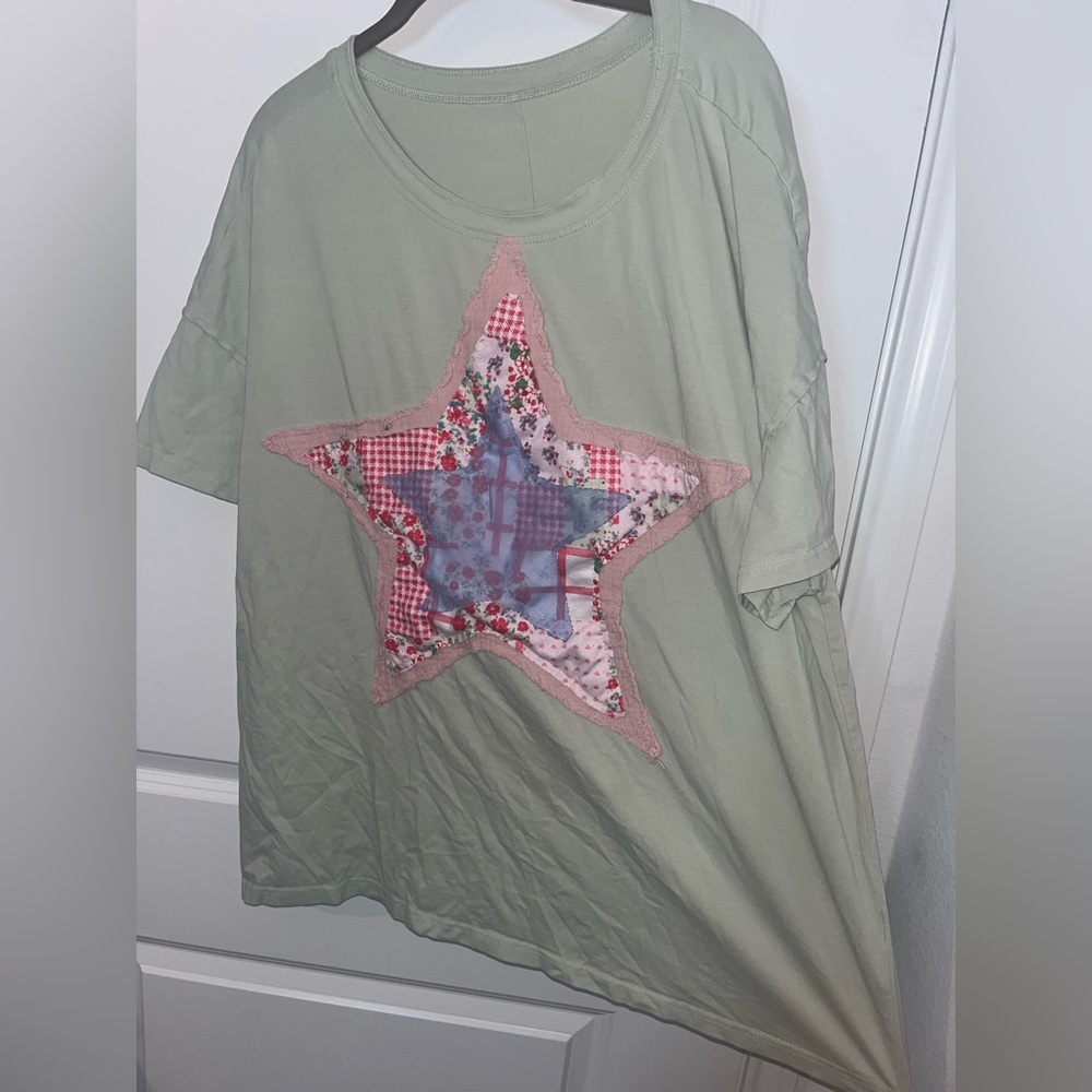 Layered Fabric Star Patchwork Mintgreen Oversized… - image 1